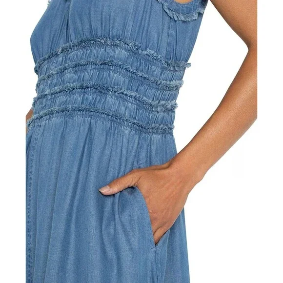 Liverpool Los Angeles Chambray Frayed‑Trim Maxi Dress – Size XS – NWT – $129 - Picture 4 of 5
